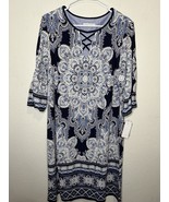 Sandra Darren Coastal Blue Navy Geometric Print Midi Dress Size 2XL - $29.69