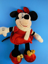 Minnie Mouse Plush 8&quot; In Red Velour Christmas Dress Disney soft doll - £9.37 GBP