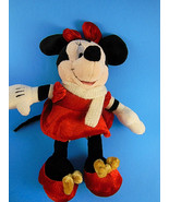 Minnie Mouse Plush 8&quot; In Red Velour Christmas Dress Disney soft doll - £8.98 GBP