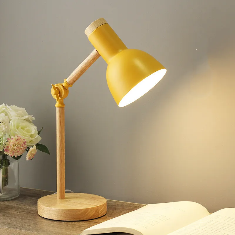 Creative Nordic Table Lamp Wooden Art LED Turn Head Simple Bedside Desk ... - $30.87+