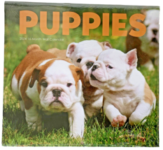2024 Puppies Wall Calendar Easy to Read Grid 12&quot; x 22&quot; Bulldog Pug Dalmatian Dog - £8.54 GBP