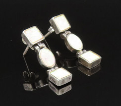 925 Sterling Silver - Vintage Square &amp; Oval Fire Opal Pattern Earrings - EG11802 - £27.31 GBP
