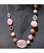 Womens Fashion Pink Rose Quartz Palm Wood Silk Necklace Jewelry w/ Lobst... - $36.30 CAD