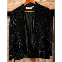 Vintage Scala Silk Evening Jacket Sz Small Heavily Sequined Beaded Black Formal - £39.29 GBP