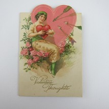 Vintage Valentine 1920s Girl Pink Heart Target Gold Arrows Pink Roses Red Heart - £6.38 GBP