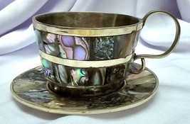 Abalone MOP Silver Small Cup &amp; Saucer Alpaca Mexico - $29.69