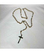Rosary Jesus Crucifix DIROMA Vintage Sterling Silver Faux PearlBead Gree... - $132.25 CAD