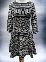 H&amp;M Black White Drop Waist Partial Sleeve Southwestern Aztec Pattern Dress M - £22.32 GBP