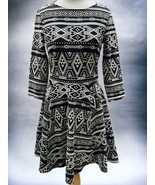 H&amp;M BLACK WHITE DROP WAIST PARTIAL SLEEVE SOUTHWESTERN AZTEC PATTERN DRE... - $27.92