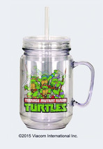 Teenage Mutant Ninja Turtles Group and Logo Double Wall Acrylic Mason Jar UNUSED - £6.28 GBP