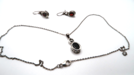 Vintage Sterling Silver Red Garnet 18&quot; Necklace Earring Set NB9 - $48.02