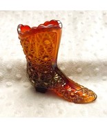 Vintage Fenton Iridescent Amber Carnival Daisy &amp; Button Glass Boot Embos... - $29.81 CAD