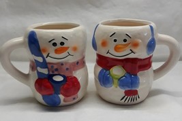 Set Of Snowmen Christmas MUG 3.75 Tall 8oz Men Women Vintage Collectable Ceramic - £12.45 GBP