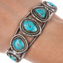 6.25&quot; Vintage Navajo 5 stone turquoise sterling cuff bracelet - $242.55