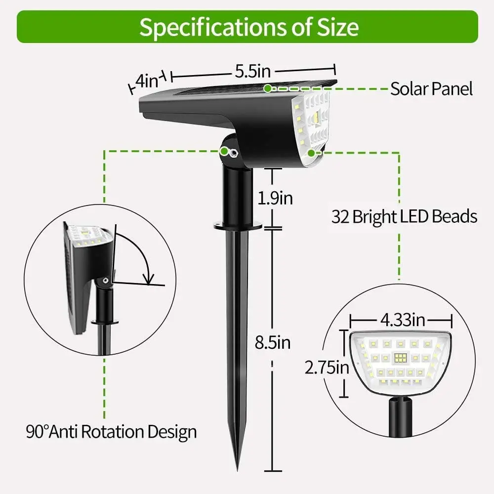 2Pack 32 LED Solar scape Spotlights Wireless Waterproof  Outdoor Solar P... - £112.25 GBP
