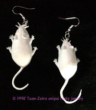 Funky WHITE MICE MOUSE RATS EARRINGS-Zombie Rodent Scientist Costume Jew... - $7.83