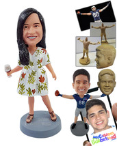 Personalized Bobblehead Dashing gal wearing nice summer dress with heel sandals  - £71.41 GBP