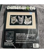 Dimensions Cross Stitch Cat Trio 1992 NOS thread Complete Kit No Count - $16.82
