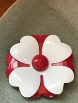 Vintage Red &amp; White Enamel Layered Flower Power Pin Brooch – 2 and 1/8th’s inche - £8.89 GBP