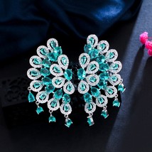 Luxurious Chunky Peacock Tassel Drop Green CZ Big Fringed Earrings for Women Wed - £20.71 GBP