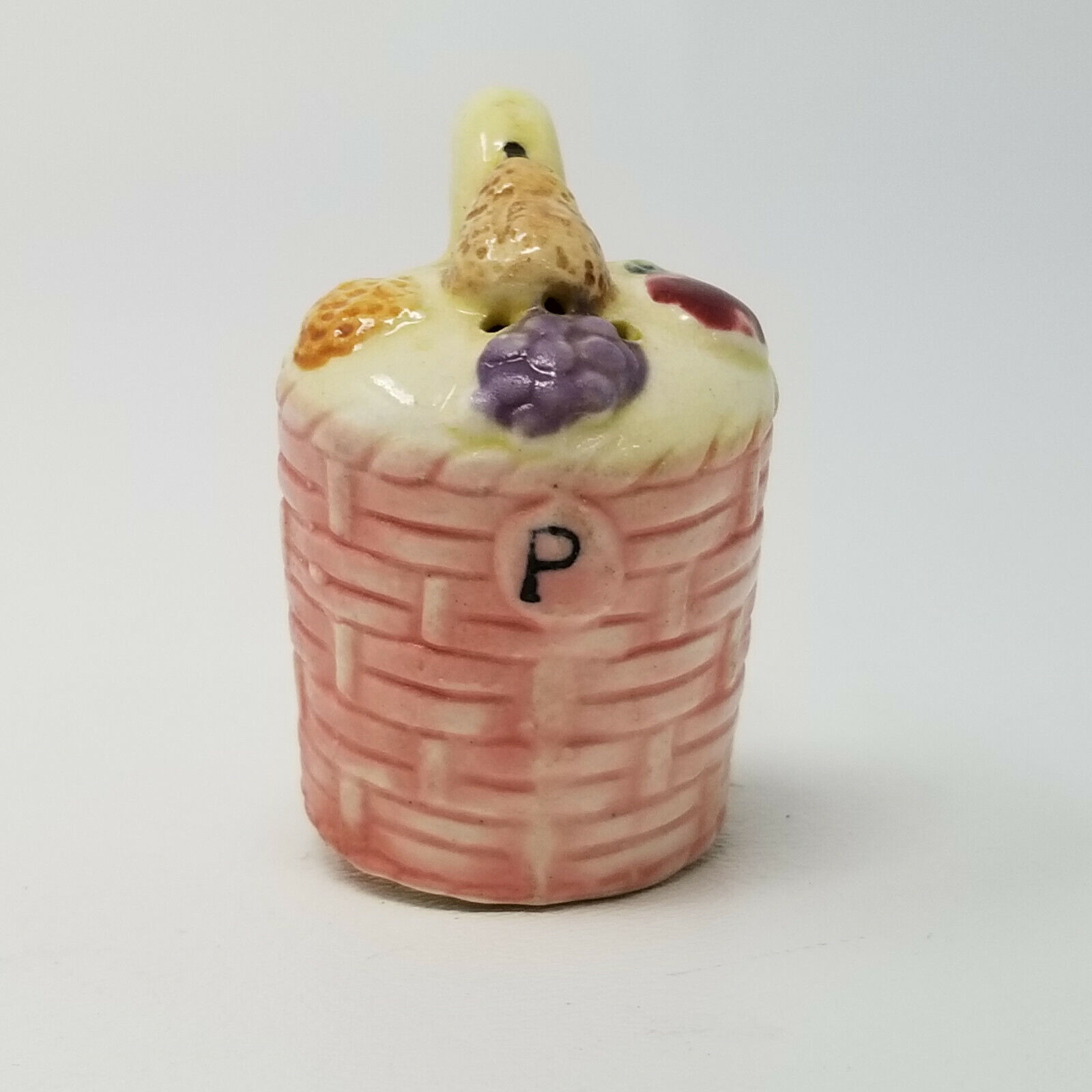Primary image for Hanging Fruit Basket Figurine Single Salt Pepper Shaker Vintage Japanese Ceramic