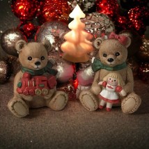 Vintage Homco Ceramic Christmas Bears Boy &amp; Girl 4in w/christmas Gifts #5560 - £8.28 GBP