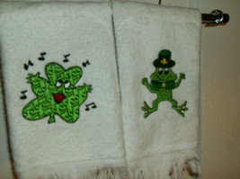 Fingertip towels white cotton 1888 Mills Irish embroidered design 2 - $8.00