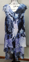Simply Vera Vera Wang Sheath Dress Women Size XL Blue Multi Sheer Tie Dye Ruffle - £17.63 GBP