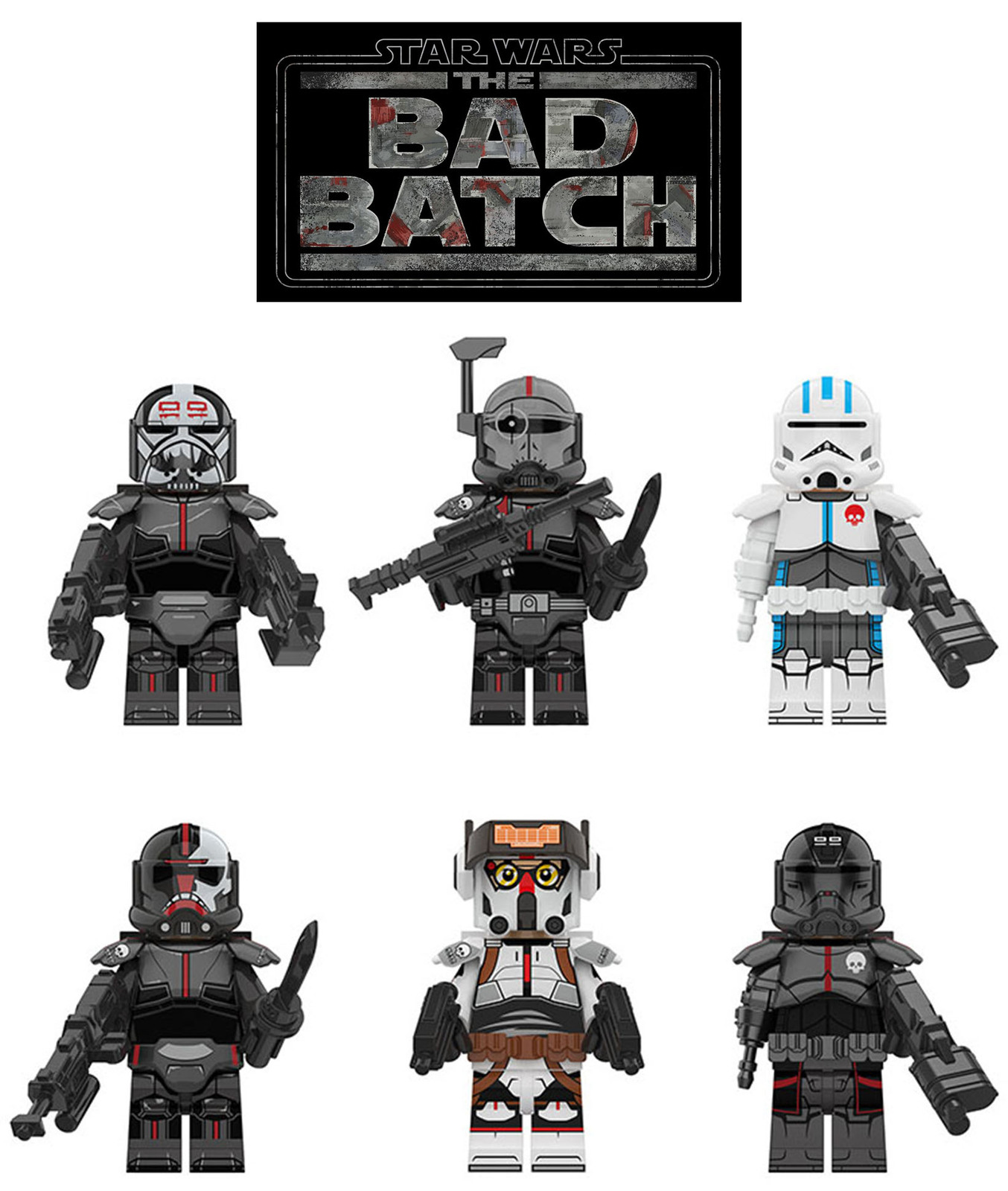 6pcs/set Star Wars Clone Force 99 Heavy Armored Bad Batch Minifigures Toys Gift