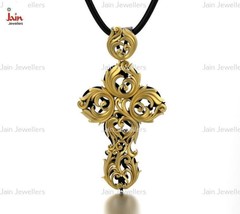 Solid 18 Kt Yellow Gold Necklace Jesus Christ Cross Pendant Unisex Fine Jewelry - £901.02 GBP