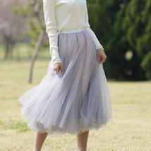 Gray Layered Tulle Tutu Skirt Outfit Women Custom Plus Size Midi Tulle Skirt image 2