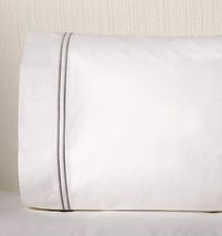 Sferra Grande Hotel White King Pillowcases Pair Silver Stripes Percale Italy NEW - £45.59 GBP