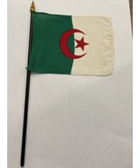 Algeria Mini Desk Flag - Black Wood Stick Gold Top 4” X 6” - £3.96 GBP