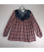 Weekend Suzanne Betro Navy Velvet Batik Print Blouse Women&#39;s L Long Puff... - $459.38 MXN