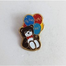 Vintage Jesus Loves Me! Teddy Bear Holding Balloons Lapel Hat Pin - $8.42