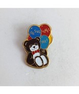 Vintage Jesus Loves Me! Teddy Bear Holding Balloons Lapel Hat Pin - $11.61 CAD
