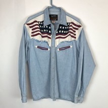 American Flag Western Denim Long Sleeve Cowboy Patriotic Shirt Blue Jean Men L - £44.57 GBP