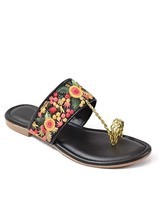 Women flat Kolhapuri Style Chappal Indian ethnic floral Jutti US Size 6-11 Black - £24.07 GBP