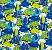 Tempo Terrasol Oc EAN Ia Marine Blue Fishes Outdoor Multiuse Fabric By Yard 54&quot;W - £7.81 GBP