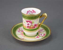 Coronet Limoges France Hand Painted Floral Gold Chocolate Tea Cup &amp; Saucer - £60.04 GBP