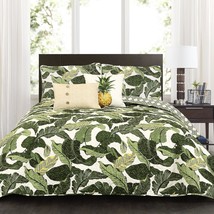 Lush Decor Green Tropical Paradise Quilt-Leaf Palm Rainforest Reversible 5 Piece - £92.52 GBP