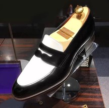 Men Two Tone Spectator Shoes Black And White Leather Moccasins, Mens Shoes - $149.99