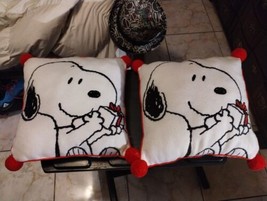 DanDee Snoopy Throw Pillow Christmas Present 12x12 Corner Poms Peanuts New - £29.98 GBP