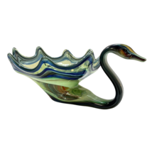 VTG Swan Sooner Handblown Glass Murano Style Blue Green Swirl Decor Dish... - £26.71 GBP