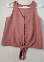 Madewell Texture &amp; Thread Tank Top Womens Small Pink Knit Button Front Tie - £13.91 GBP
