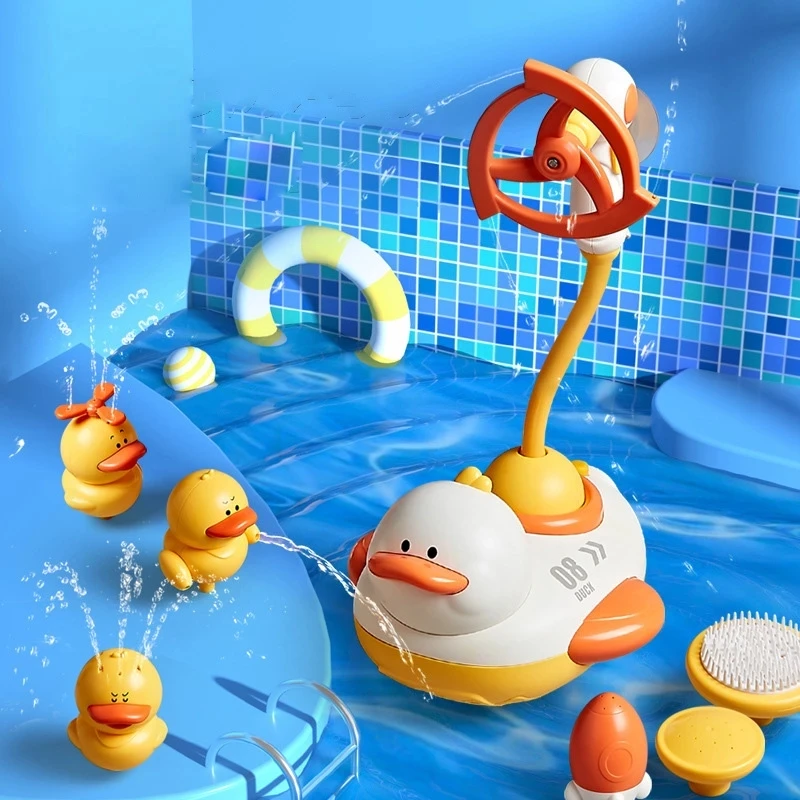 Play Bath Play Yellow Duck Shower Play Electric Rotating Water Spray Sprinkler P - £42.21 GBP