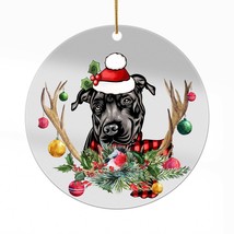 Cute Black Pitbull Dog Antlers Reindeer Christmas Ornament Acrylic Gift ... - $16.78