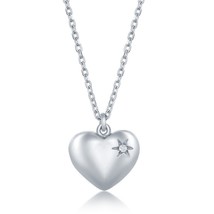 Sterling Silver 0.009cttw Diamond Puffed Heart Necklace - £72.90 GBP