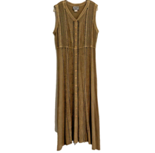 Vintage MPH Embroidered Maxi Dress Size M Boho Light Brown Sleeveless Festival - £27.53 GBP