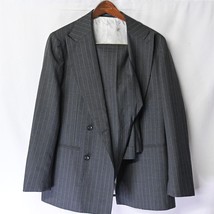 NEW SuitSupply 42R 34x30 Gray Stripe Havana Slim Double Breasted Peak Lapel Suit - £399.17 GBP